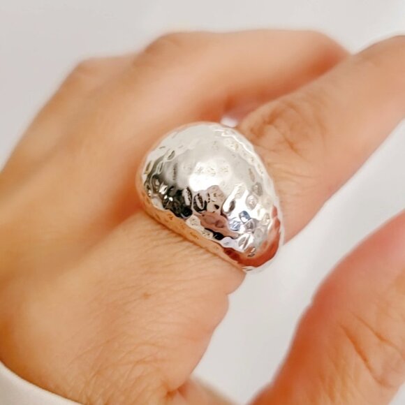 Sterling Silver Round Hammered Electroform Dome Ring 925 Silver - Picture 4 of 9
